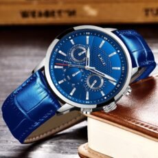 New Premium Stainless Steel / Leather Strap Luxury Men Watch Quartz Analog Business Chain Casual Wrist Dial LIGEx Watches For Boys Gents  Blue High-Five LK